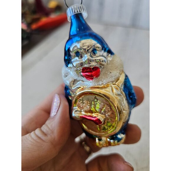 Vintage Mercury glass clown drum orchestra flocked blue ornament Xmas tree - Picture 9 of 9